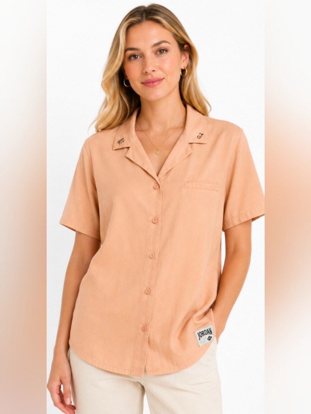 Jordan Women's Off-Court Woven Short Sleeve Camp Shirt - Beige / Khaki Medium